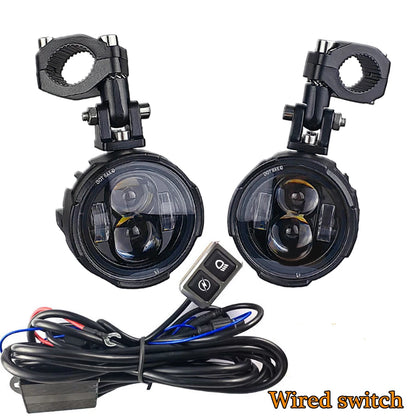 Par 100w farol da motocicleta luzes de nevoeiro led auxiliar luz condução farol dupla cor pisca farol moto nevoeiro lâmpada.