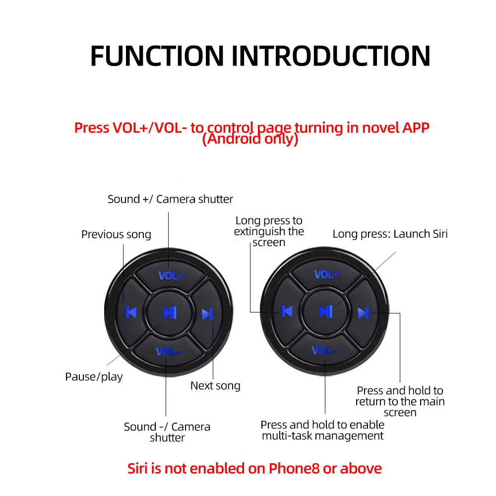 Wireless Media Bluetooth-compatible Button Remote Controller Car Motorcycle Steering Wheel MP3 Music Play For IOS Android Tablet