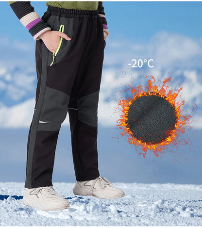 Trvlwego crianças calças trekking caminhadas ao ar livre softshell à prova de vento quente com forro lã chuva funcional esqui