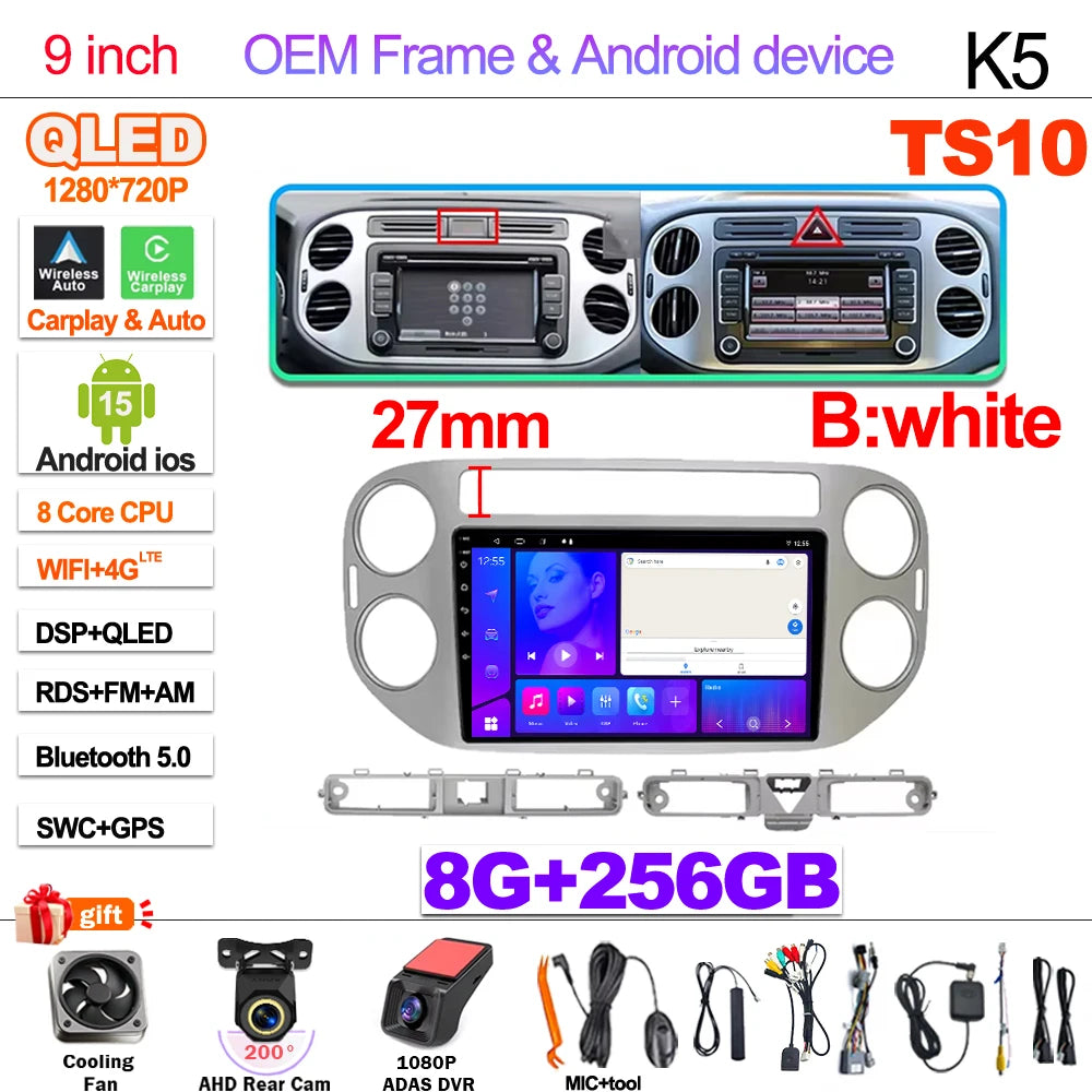 Android 15 For VW Volkswagen Tiguan 1 NF 2006 2008-2012 2013 2014 2015 2016 Carplay 2K Screen Car Radio Multimedia Player Stereo