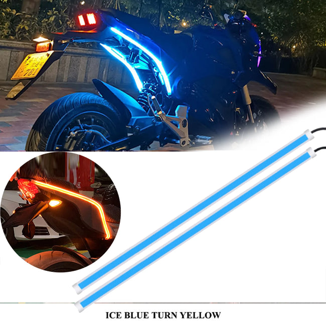 2 pçs lâmpada de sinal volta da motocicleta led luzes diurnas luz da cauda drl decoração à prova dwaterproof água tira freio do motor fluindo luz