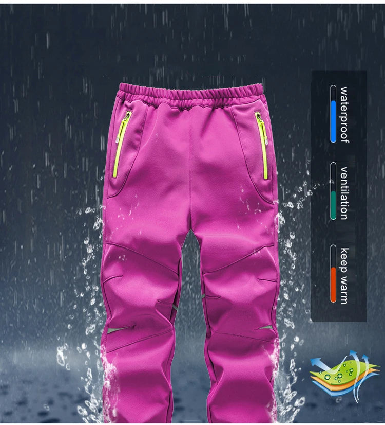 Trvlwego crianças calças trekking caminhadas ao ar livre softshell à prova de vento quente com forro lã chuva funcional esqui