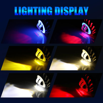 Farol de motocicleta led anjo diabo olhos flash farol lente do projetor feixe alto/baixo holofote estroboscópico drl lâmpada halo duplo