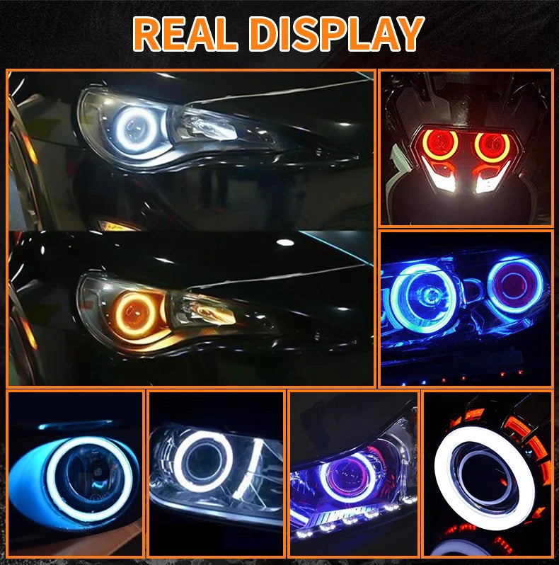 2PCS RGB Angel Eyes Halo Rings Lights with Turn Signal Lights APP Bluetooth LED Motorcycle Retrofit DRL Car Headlight 12V 24V