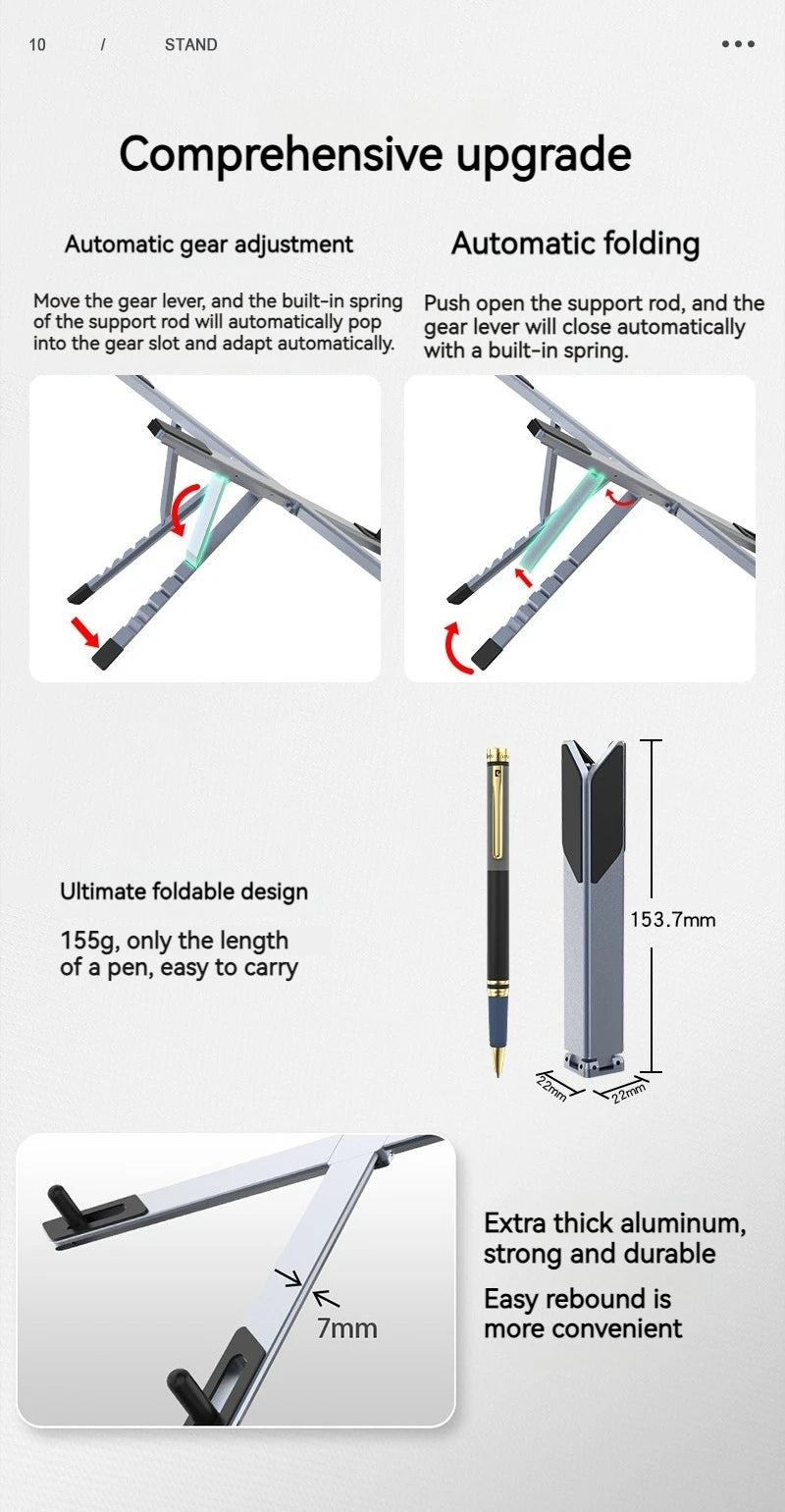 Mini suporte portátil dobrável de metal para laptop, ângulo de mesa ajustável, suporte para notebook, compatível com laptops e tablets de 10 a 17 polegadas