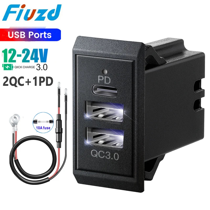 Adaptador de carga rápida rápida 3 portas usb carregador de telefone no adaptador de carregador de carro para 12v/24v caminhão motocicleta rv barco marinho