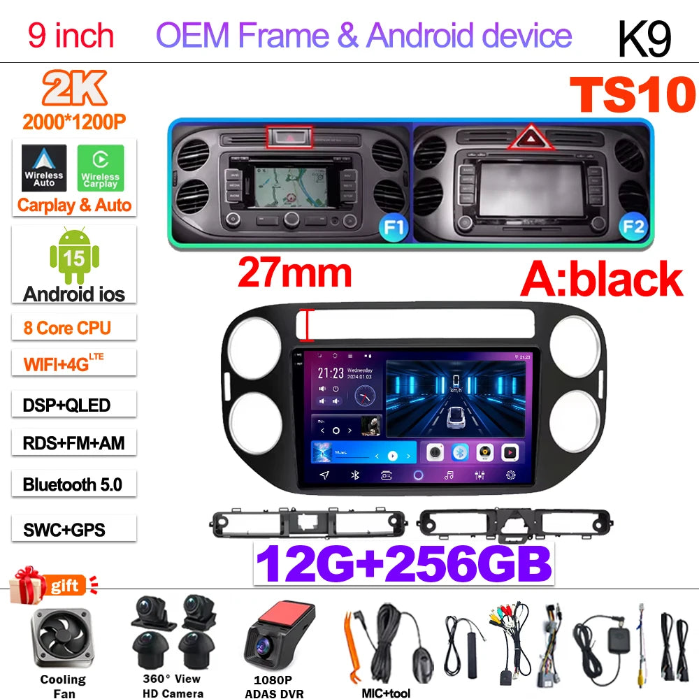 Android 15 For VW Volkswagen Tiguan 1 NF 2006 2008-2012 2013 2014 2015 2016 Carplay 2K Screen Car Radio Multimedia Player Stereo