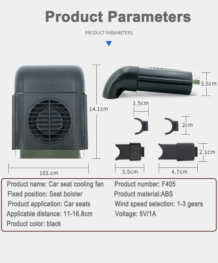 EAFC Mini Car Seat Back USB Fan Foldable Silent Fan 3-Speeds  Adjustable Universal Car Cooler Air Cooling Car Rear Seat Auto