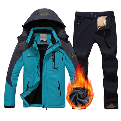 Conjunto de Esqui e Snowboard Masculino de Inverno: Jaqueta e Calça de Fleece Grossas, Quentes, Impermeáveis e à Prova de Vento