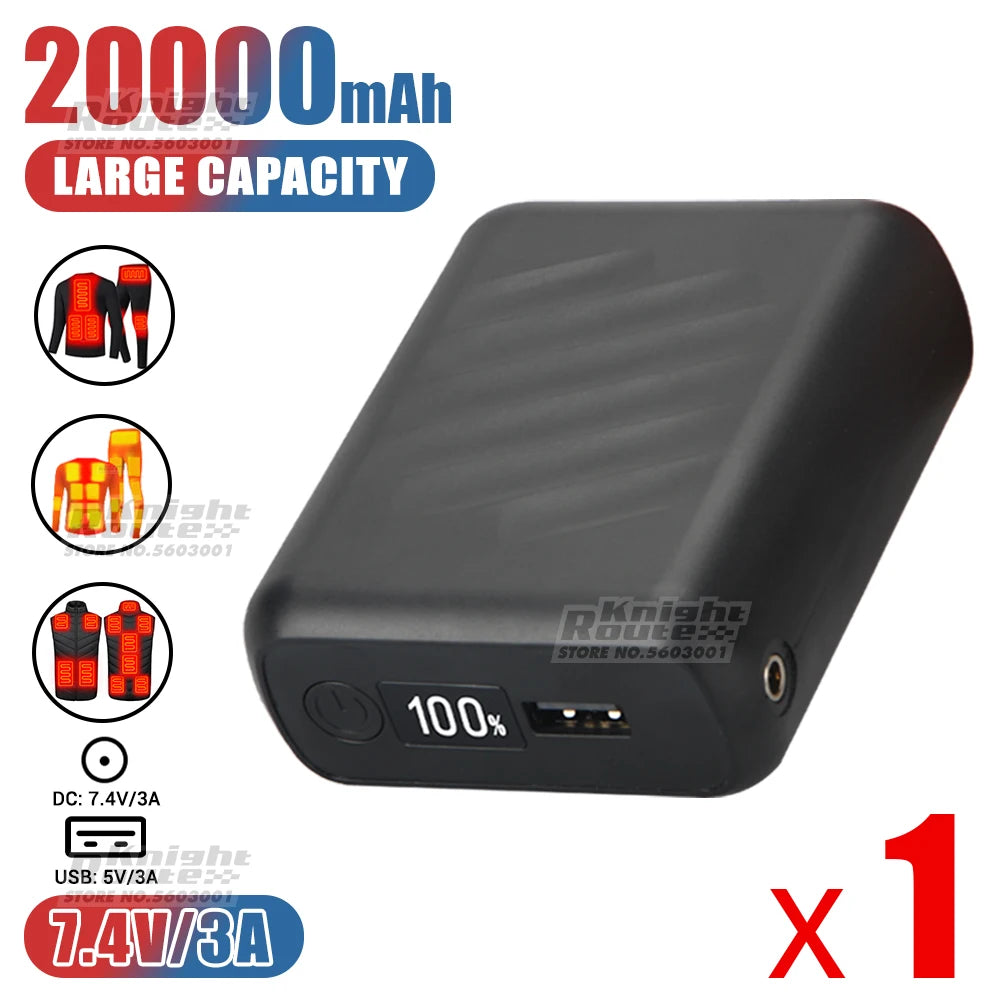 7.4v/3a/20000mah power bank carregador portátil powerbank bateria externa do telefone móvel carregamento rápido para colete aquecido jaqueta calças