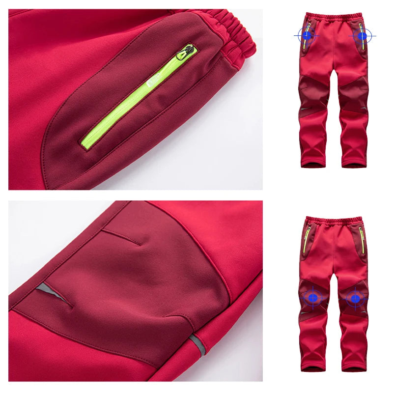 Trvlwego crianças calças trekking caminhadas ao ar livre softshell à prova de vento quente com forro lã chuva funcional esqui