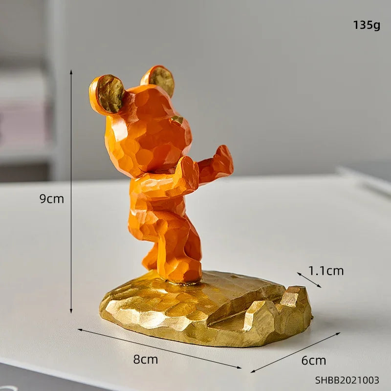 Criativo Bonito Urso Urso Resina Titular Do Telefone Móvel, Suporte Do Telefone, Home Office Desktop Acessórios, Suporte Portátil, Desk Decor