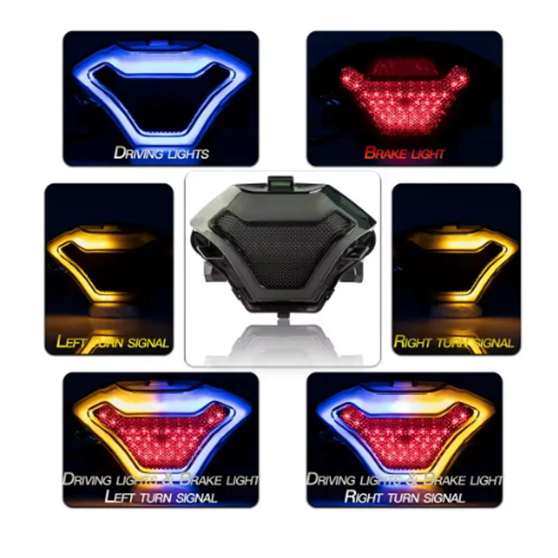 Luzes traseiras led para motocicleta, indicador de seta, lâmpada de freio traseiro, luzes de corrida 12v para yamaha r3 y15zr mt03 mt07 r150