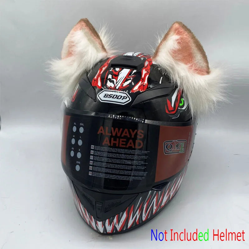 Decoração de capacete elétrico de motocicleta, 3d estéreo, orelhas de lobo, pelúcia dobrável, acessórios de capacete de moto, adesivos, estilo cosplay