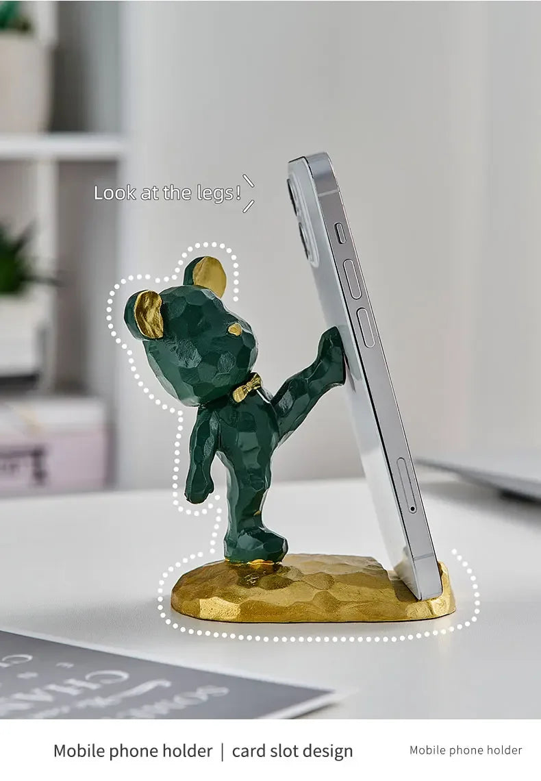 Criativo Bonito Urso Urso Resina Titular Do Telefone Móvel, Suporte Do Telefone, Home Office Desktop Acessórios, Suporte Portátil, Desk Decor
