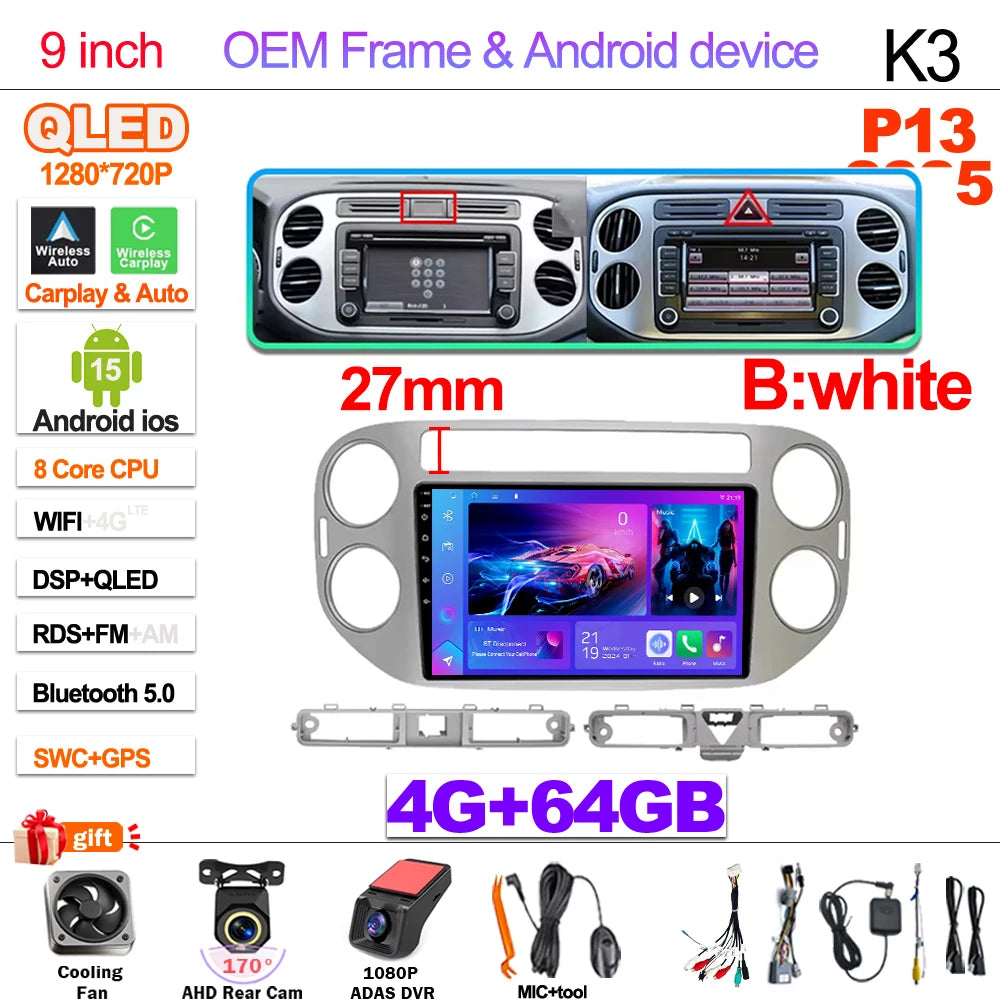 Android 15 For VW Volkswagen Tiguan 1 NF 2006 2008-2012 2013 2014 2015 2016 Carplay 2K Screen Car Radio Multimedia Player Stereo