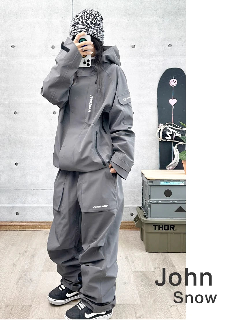 John neve inverno à prova de vento à prova dwindproof água terno de esqui para homens e mulheres esporte ao ar livre quente respirável masculino feminino jaqueta de neve e calças