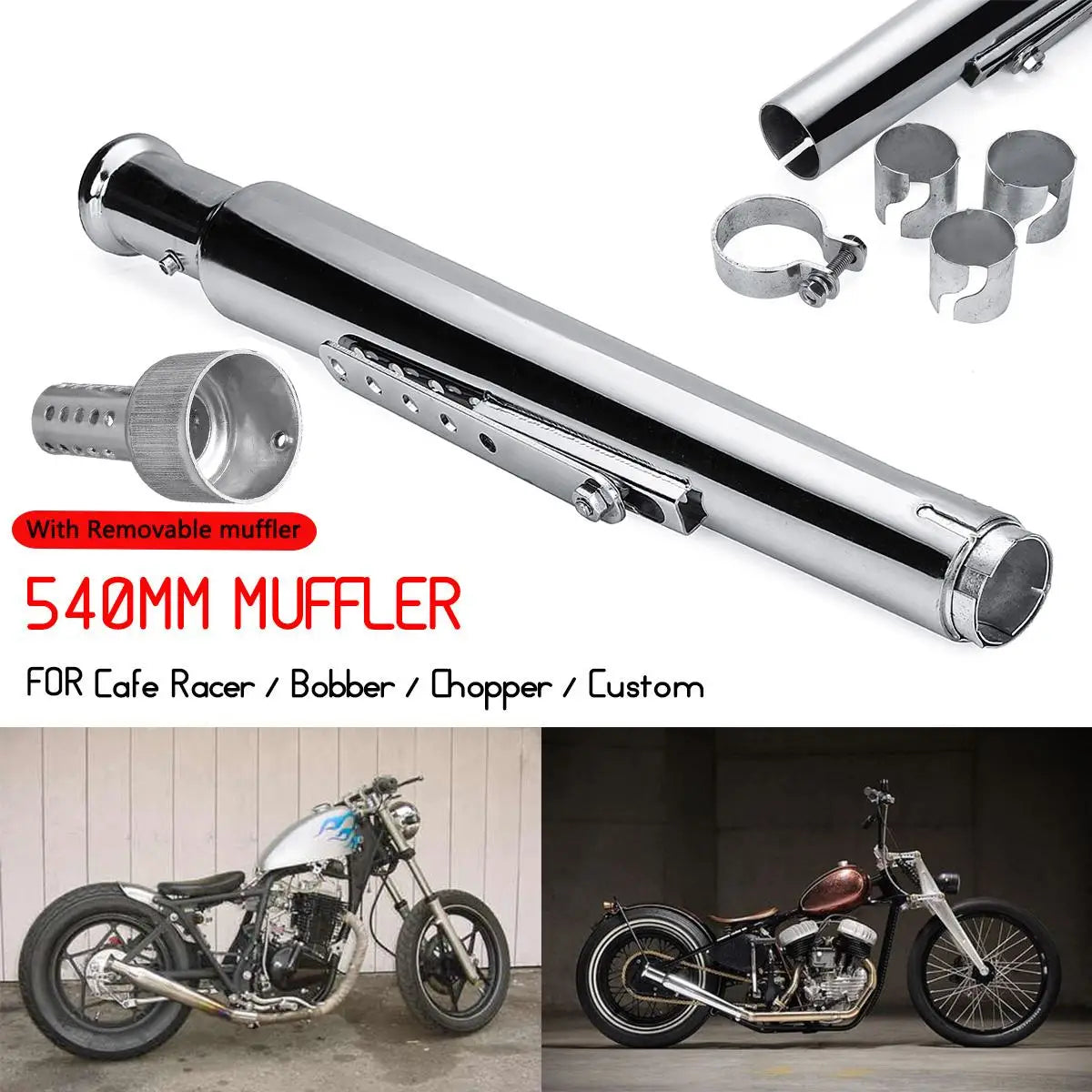 Silenciador de escapamento universal para motocicleta, retrô, vintage, clássico, galvanoplastia, escape moto para cg125 sr400 cb500 vt500 cm300 500 cafe