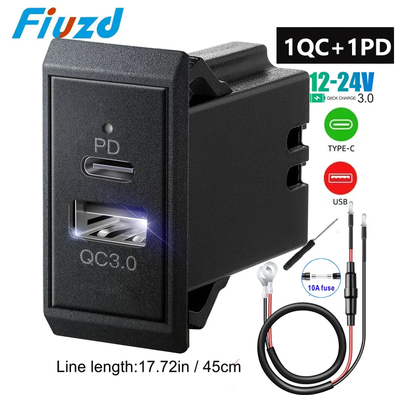 Adaptador de carga rápida rápida 3 portas usb carregador de telefone no adaptador de carregador de carro para 12v/24v caminhão motocicleta rv barco marinho
