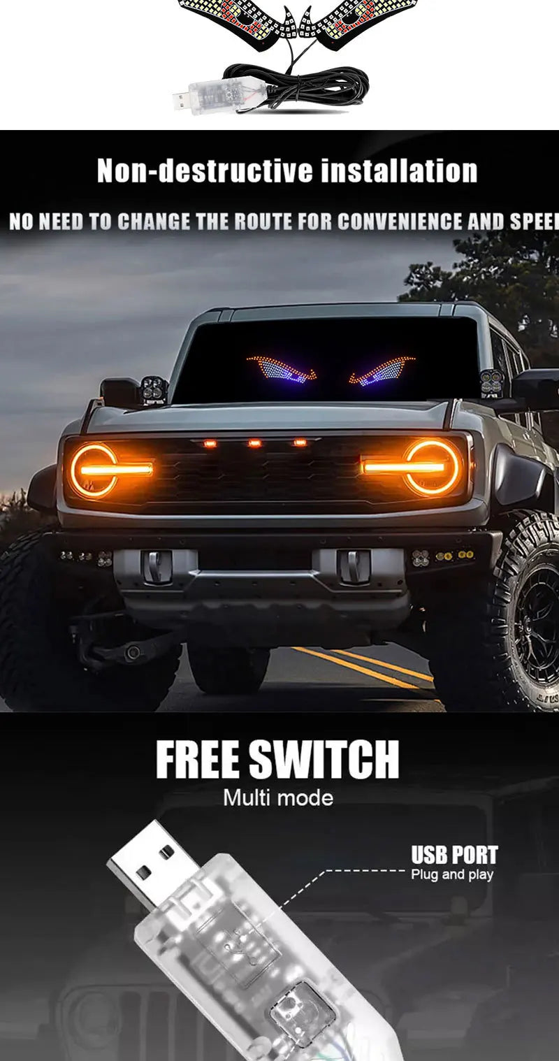 New Devil Eye Car LED Decorative Light Modified Kazilan Big Eye Light Personalized Decoration 11 Modes USB
