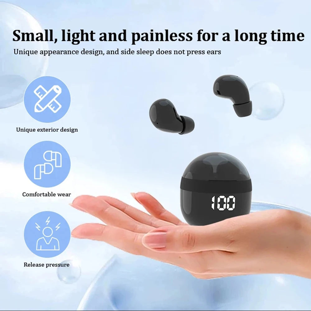 Sk18 mini fones de ouvido invisíveis sem fio bluetooth 5.3 fones baixo dormir com microfone cancelamento ruído hd