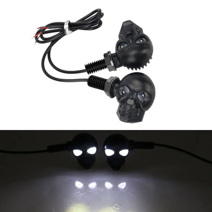 2 Peças Mini Luzes de Seta LED para Moto em Formato de Caveira, Indicadores DRL Dianteiros e Traseiros, Pisca-Pisca para Honda Yamaha