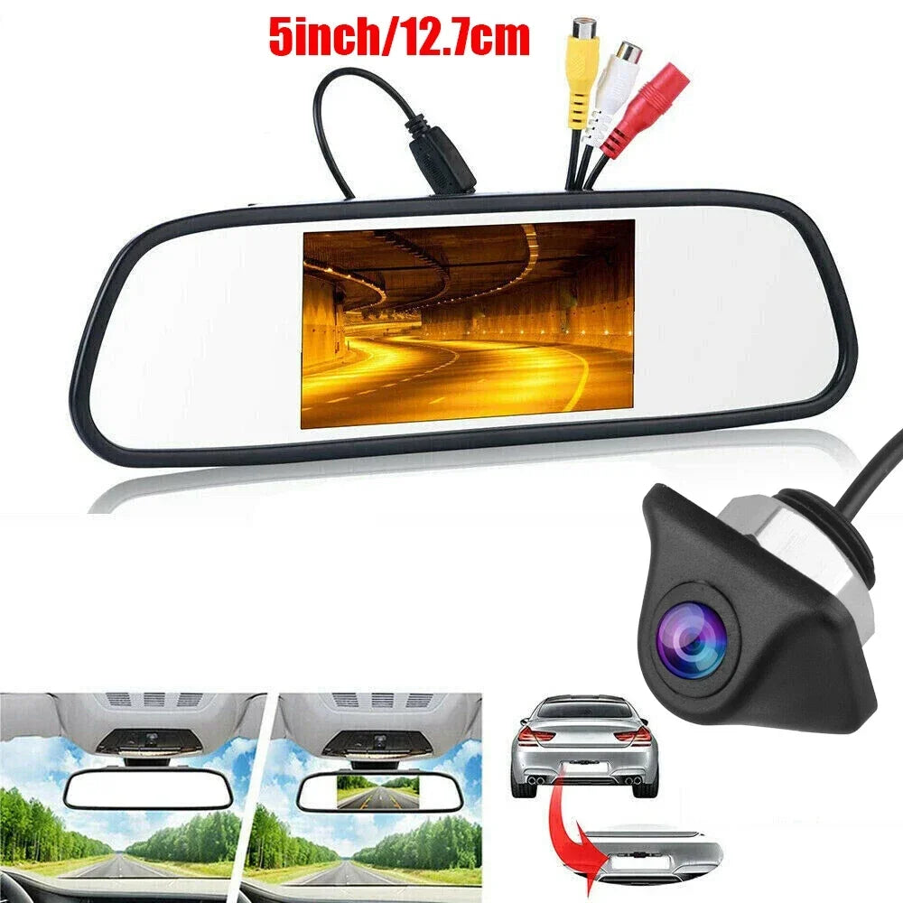 5 inch LCD Rear View Mirror Monitor Reversing Backup Camera Kit for Car MPV RV SUV Parking Easy Installation