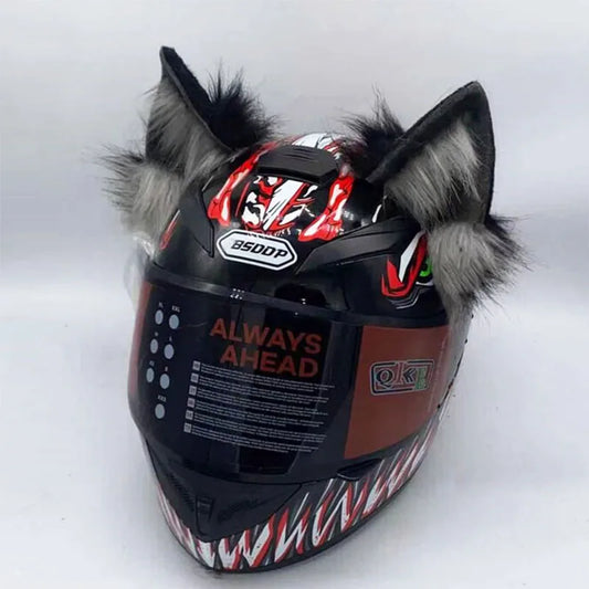 Decoração de capacete elétrico de motocicleta, 3d estéreo, orelhas de lobo, pelúcia dobrável, acessórios de capacete de moto, adesivos, estilo cosplay