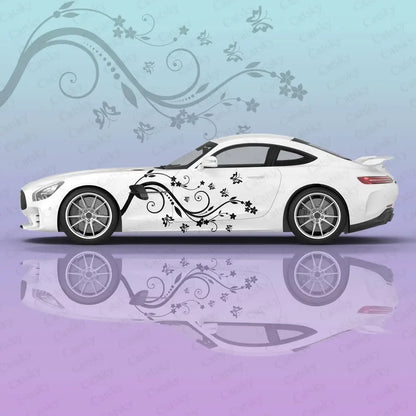 Borboleta flor adesivos de carro universal grande adesivos de carro pintados adesivos de carro lado esquerdo e direito gráfico doloroso adesivos de carro