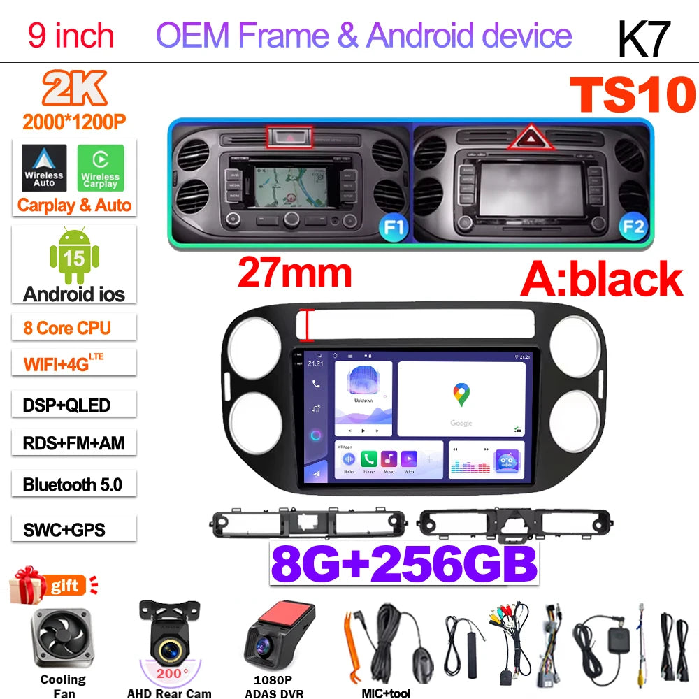 Android 15 For VW Volkswagen Tiguan 1 NF 2006 2008-2012 2013 2014 2015 2016 Carplay 2K Screen Car Radio Multimedia Player Stereo