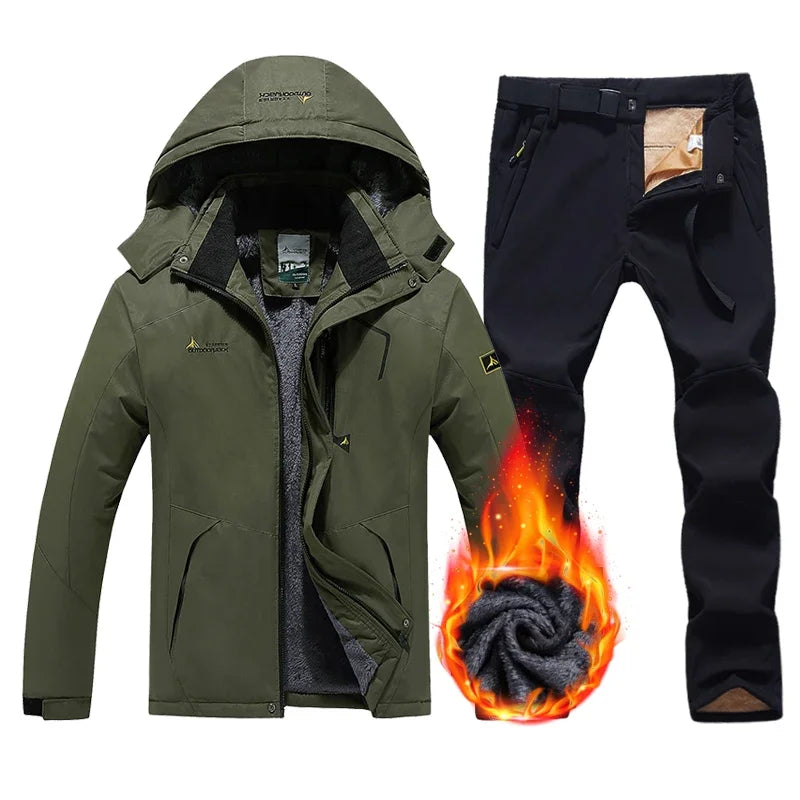 Conjunto de Esqui e Snowboard Masculino de Inverno: Jaqueta e Calça de Fleece Grossas, Quentes, Impermeáveis e à Prova de Vento