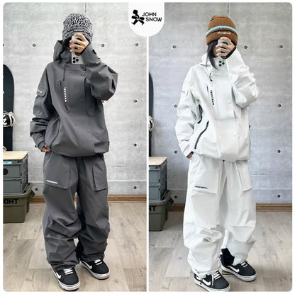 John neve inverno à prova de vento à prova dwindproof água terno de esqui para homens e mulheres esporte ao ar livre quente respirável masculino feminino jaqueta de neve e calças