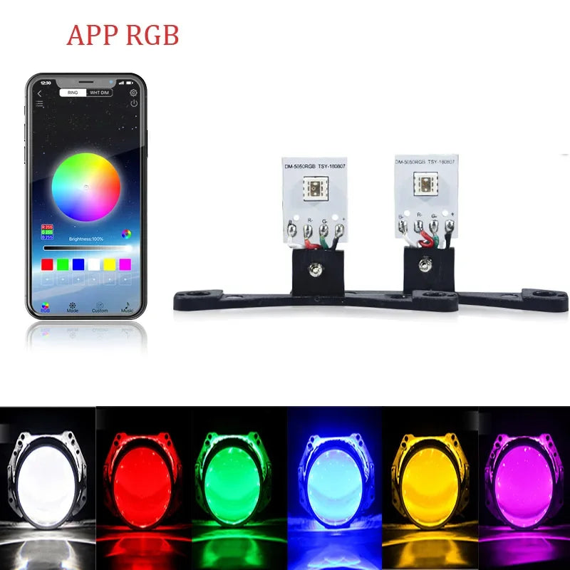 Car Led Devil Eye LED Bluetooth-compatible APP RGB Demon Evil Eyes DRL 2.5 Headlights Motorcycle Mini Projector Lens Accessories