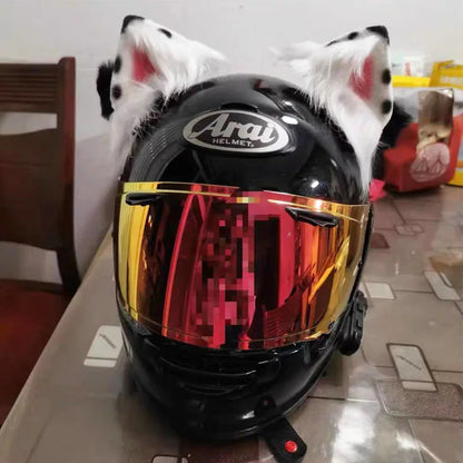 Decoração de capacete elétrico de motocicleta, 3d estéreo, orelhas de lobo, pelúcia dobrável, acessórios de capacete de moto, adesivos, estilo cosplay
