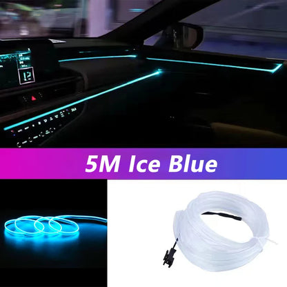 Carro Interior LED Strip Light, Neon EL Fiação, Lâmpada Decorativa para Auto, Luz Ambiente Flexível, Diodo de Festa Atmosfera, USB, 5m