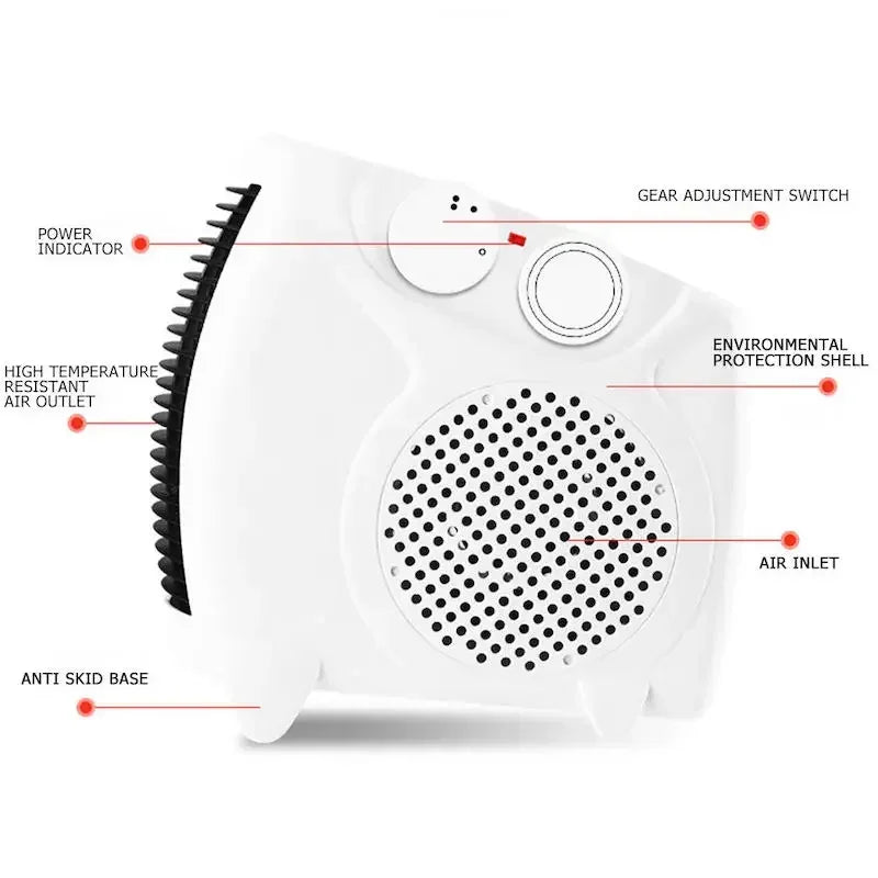 Aquecedor elétrico portátil, controle automático de temperatura, mini ventilador de mesa, aquecimento rápido, aquecedor de ar elétrico