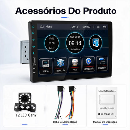 ESSGOO Rádio Estéreo Automotivo MP5 de 9 Polegadas 1 DIN com Bluetooth, Espelho Link, Receptor FM e Reprodutor Multimídia