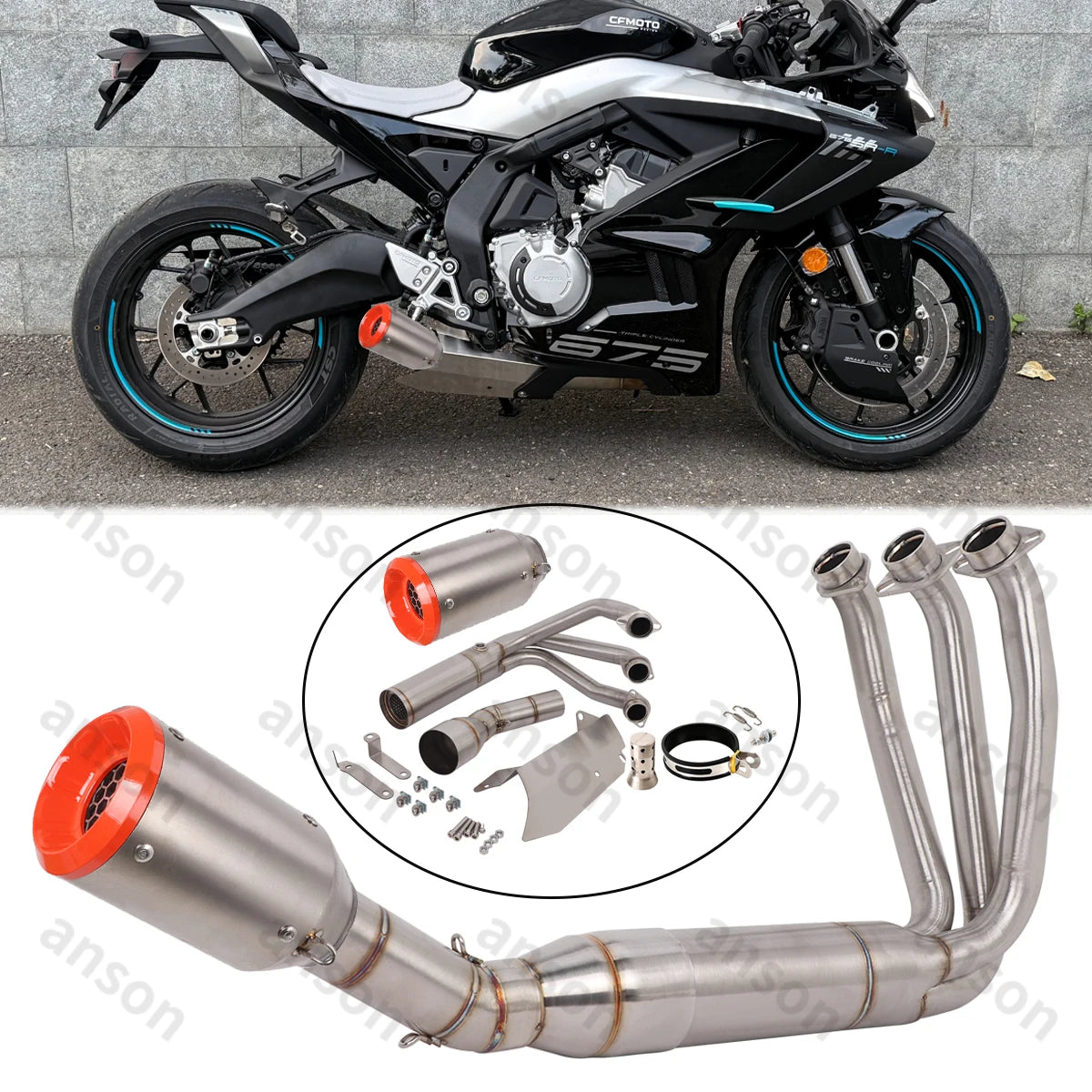 Sistema de Escape Completo com Coletor para CF-Moto 675SR-R 675NK 675SS 2024, Tubo de Ligação Frontal com Silenciador e Sensores