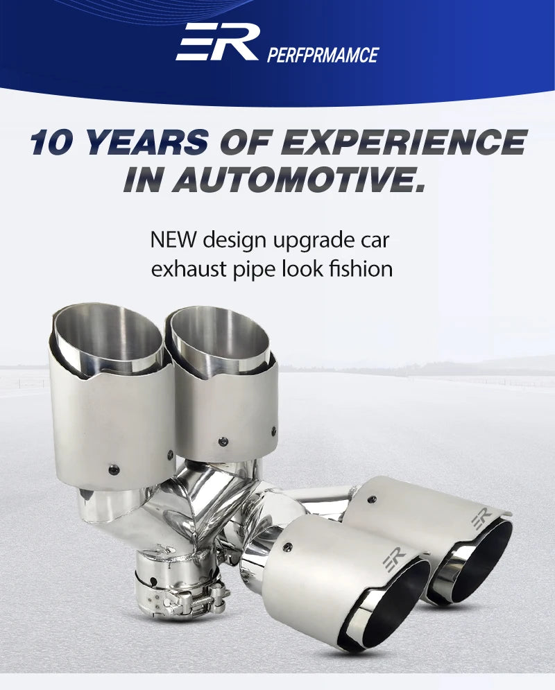 Ponteiras de Escape ER Upgrade em Aço Inoxidável Fosco, Acessórios Automotivos, Tubo de Silenciador, Ponteira de Escape Modificada, Bicos de Saída Dupla