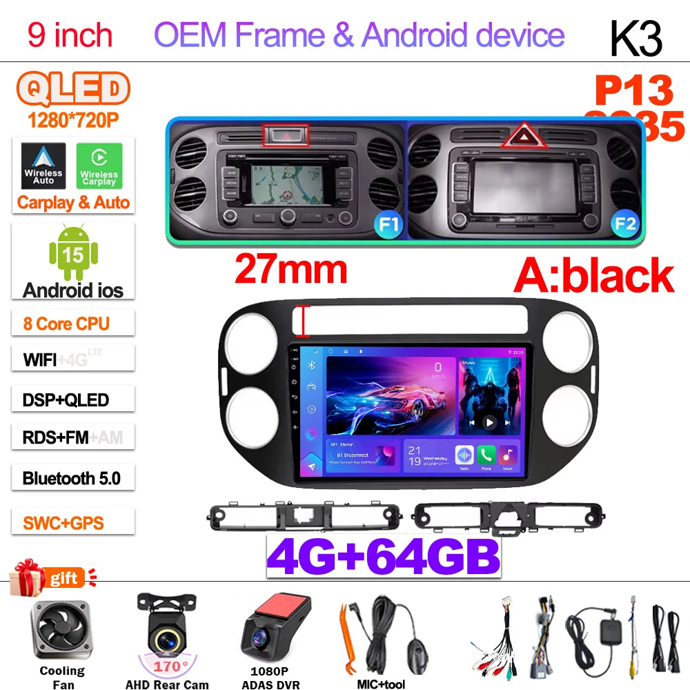 Android 15 For VW Volkswagen Tiguan 1 NF 2006 2008-2012 2013 2014 2015 2016 Carplay 2K Screen Car Radio Multimedia Player Stereo