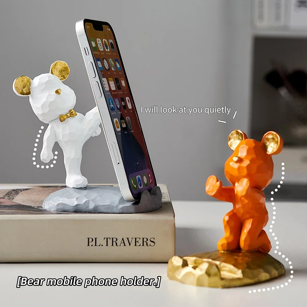 Criativo Bonito Urso Urso Resina Titular Do Telefone Móvel, Suporte Do Telefone, Home Office Desktop Acessórios, Suporte Portátil, Desk Decor