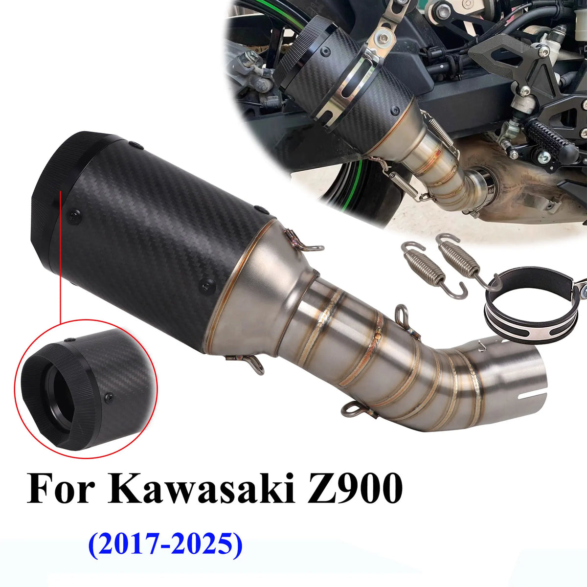 Ponteira de Escape Slip-On para Kawasaki Z900 Z900E Z900 A1 A2 2017-2026, Silenciador e Tubo Intermediário de Escape para Motocicleta Z900