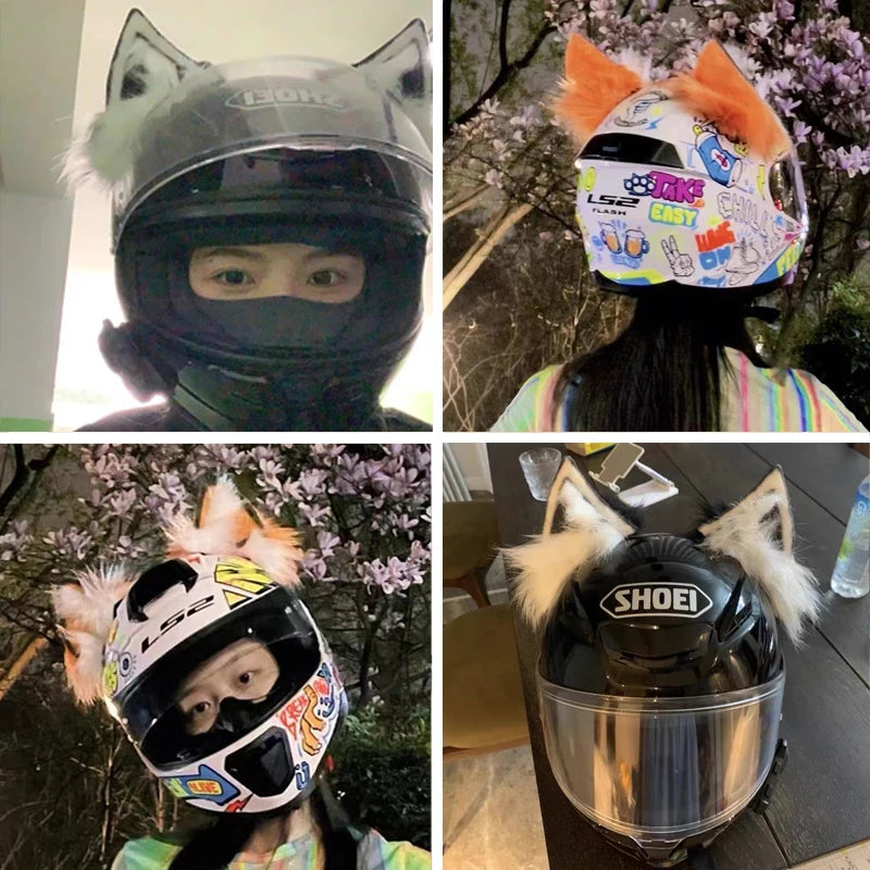 Decoração de capacete elétrico de motocicleta, 3d estéreo, orelhas de lobo, pelúcia dobrável, acessórios de capacete de moto, adesivos, estilo cosplay
