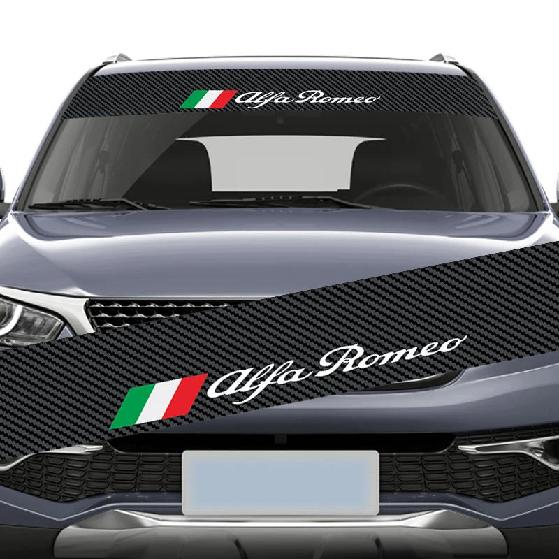 Adesivo de fibra de carbono para para-brisa de carro, decalque para logotipo alfa romeo stelvio brera giulia 166 156 159 147 155 mito gt giulietta