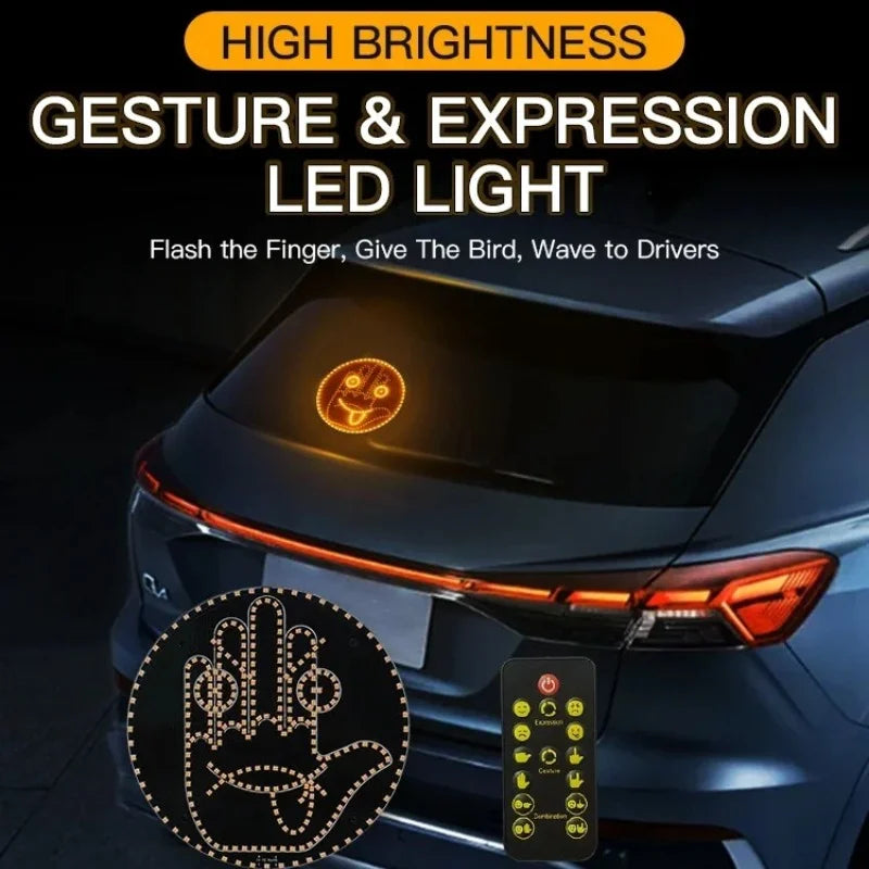 Car LED Funny Facial Expression Light With Remote Control Rear Window Multi-function Warning Reminder Lamp Exterior Accessories