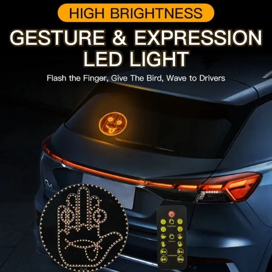 Car LED Funny Facial Expression Light With Remote Control Rear Window Multi-function Warning Reminder Lamp Exterior Accessories