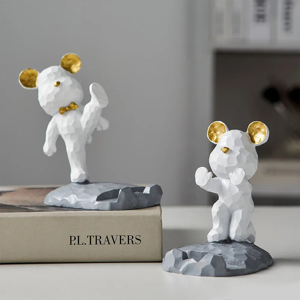 Criativo Bonito Urso Urso Resina Titular Do Telefone Móvel, Suporte Do Telefone, Home Office Desktop Acessórios, Suporte Portátil, Desk Decor