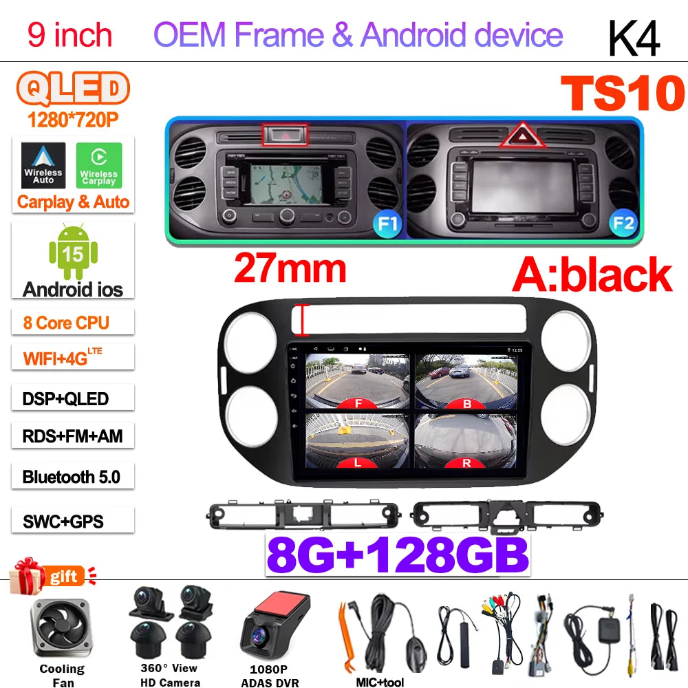 Android 15 For VW Volkswagen Tiguan 1 NF 2006 2008-2012 2013 2014 2015 2016 Carplay 2K Screen Car Radio Multimedia Player Stereo