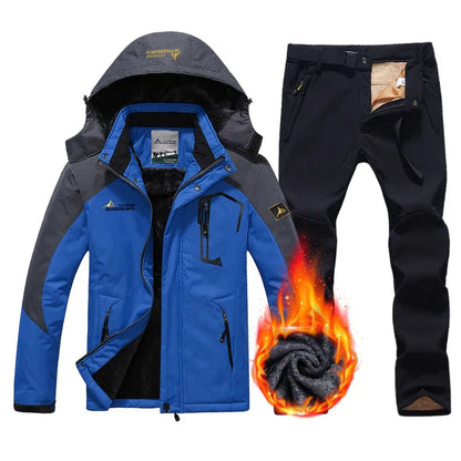Conjunto de Esqui e Snowboard Masculino de Inverno: Jaqueta e Calça de Fleece Grossas, Quentes, Impermeáveis e à Prova de Vento