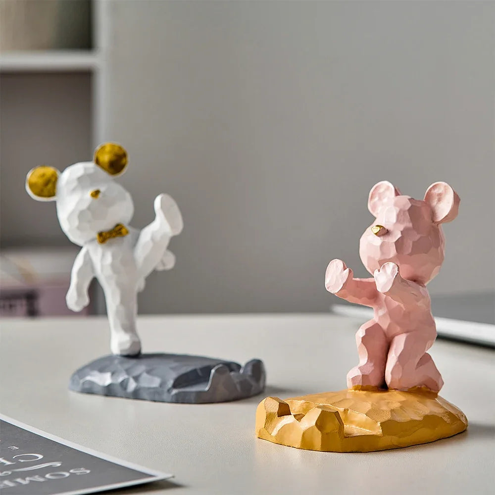 Criativo Bonito Urso Urso Resina Titular Do Telefone Móvel, Suporte Do Telefone, Home Office Desktop Acessórios, Suporte Portátil, Desk Decor